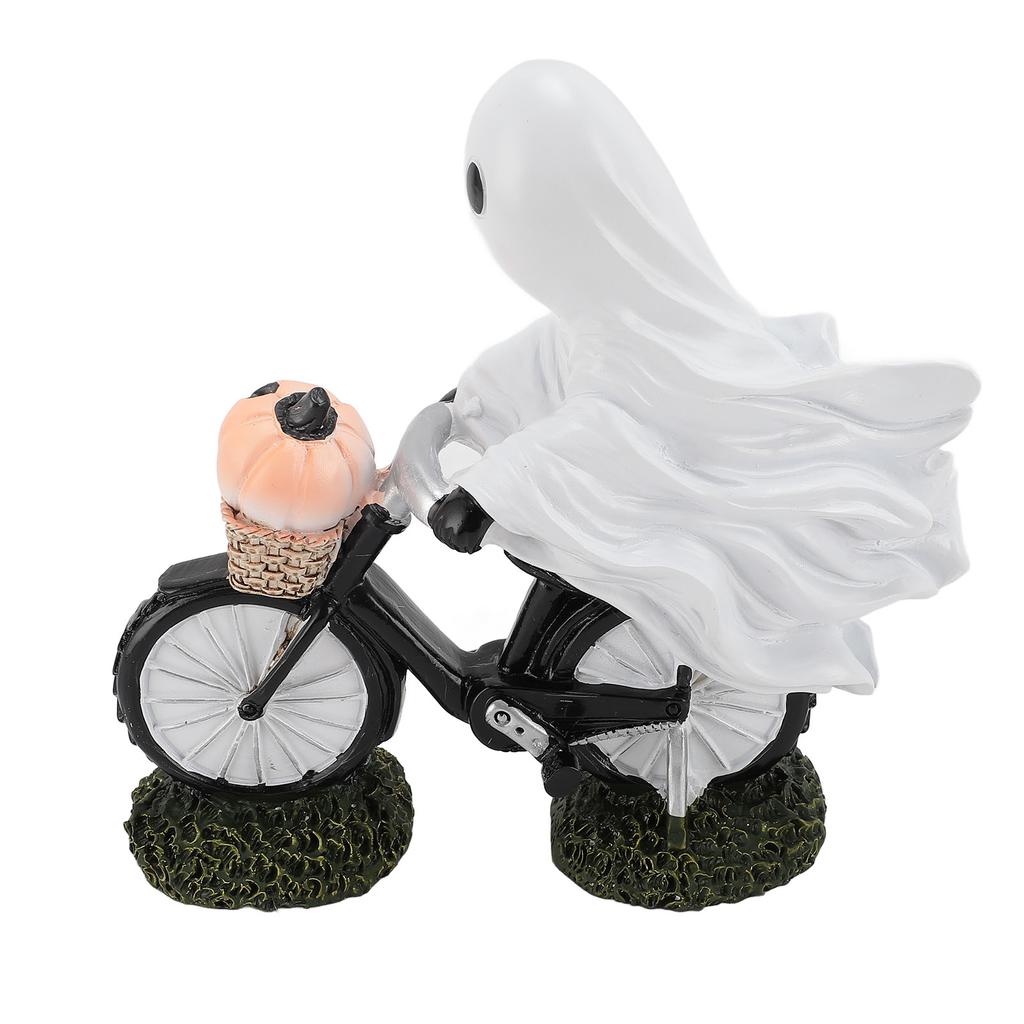 Bike Ghost Rider Statue with Pumpkin Resin Cycling Figurine Ornament for Holiday Scene Desk Decorati