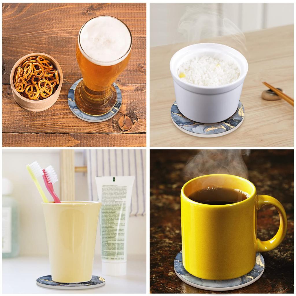 HAOCOO Stylish Ceramic Coasters with Marble Pattern and Cork Backing, Round, Set of 4, for Mugs and Tea, Insulating, Better Than Diatomaceous Earth,