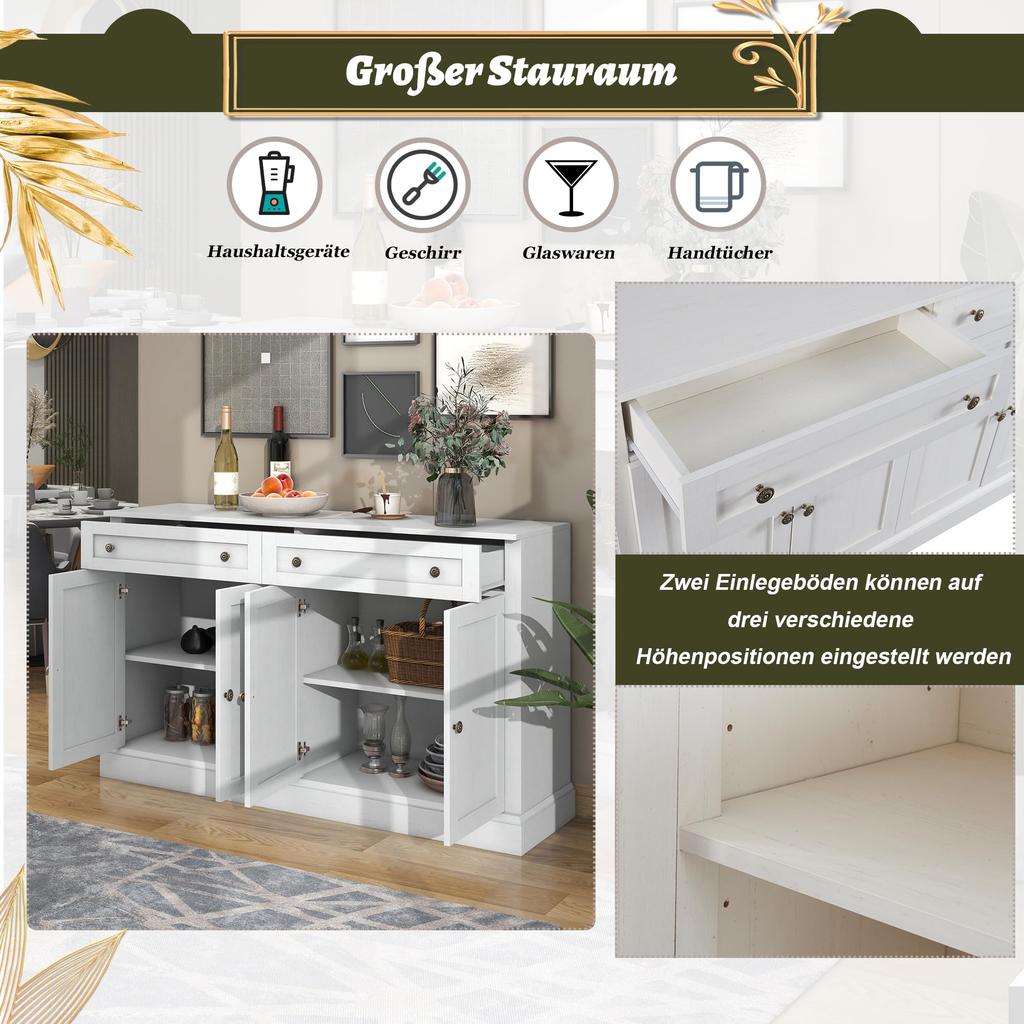 Sideboard Kommode mit 4 Türen und 2 Schubladen, moderner Buffetschrank mit viel Stauraum, Verstellbares Regal