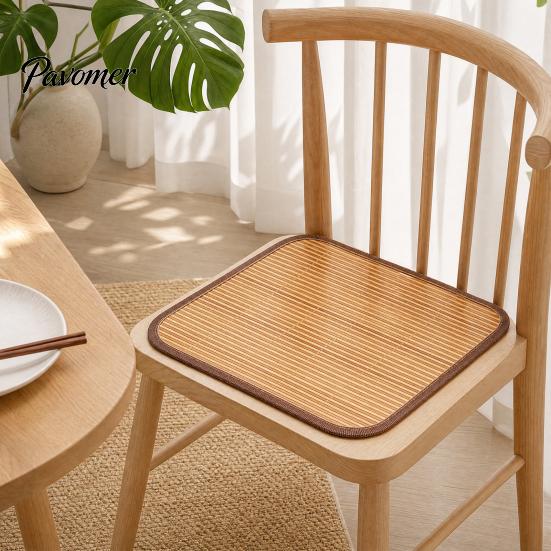 Fabric Chair Seat Cover Cooling Bamboo Mat, Breathable Summer Cool Natural Pad with Anti-Slip Bottom for Office And Dining Chairs Mat