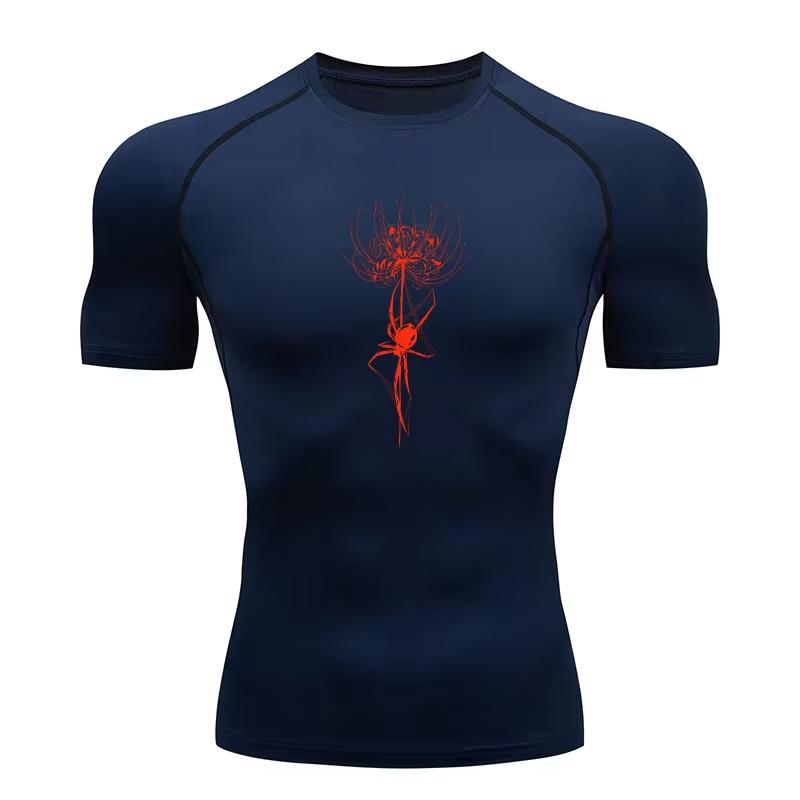 Herren Kompressions-T-Shirt, Fitnessstudio Laufen Schnell Atmungsaktiv Trocken Enganliegende Sportbekleidung, Totenblumen-Aufdruck T-Shirt Kurzarm RL0546