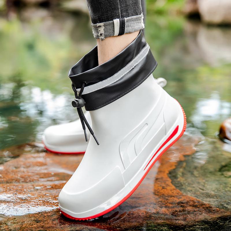 Fashion Short Tube Thickened Waterproof Shoes Couple Rain Shoes Low-top Warm Work Rubber Shoes Non-slip Fishing Kitchen Rain Boots Men