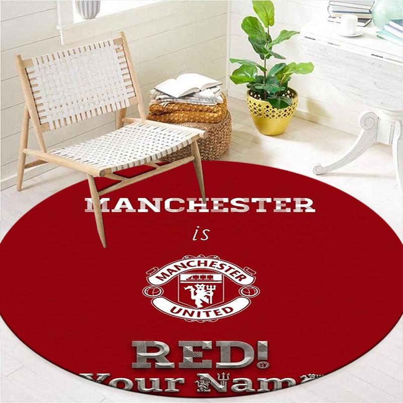 Manchester United F Custom Name Round Area Rug,Carpet Rug for Living Room Bedroom Sofa Playroom Decor,Non-slip Floor Mat