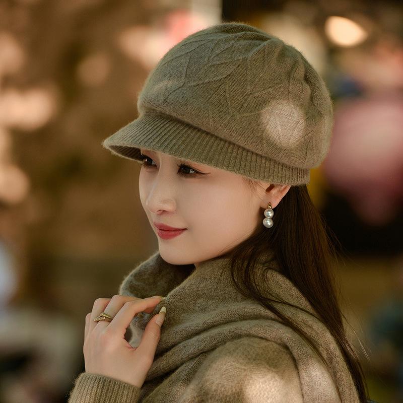 Cashmere knitted hat peaked hat autumn and winter casual hat versatile warm wool hat cold hat bag head hat ear protection hat