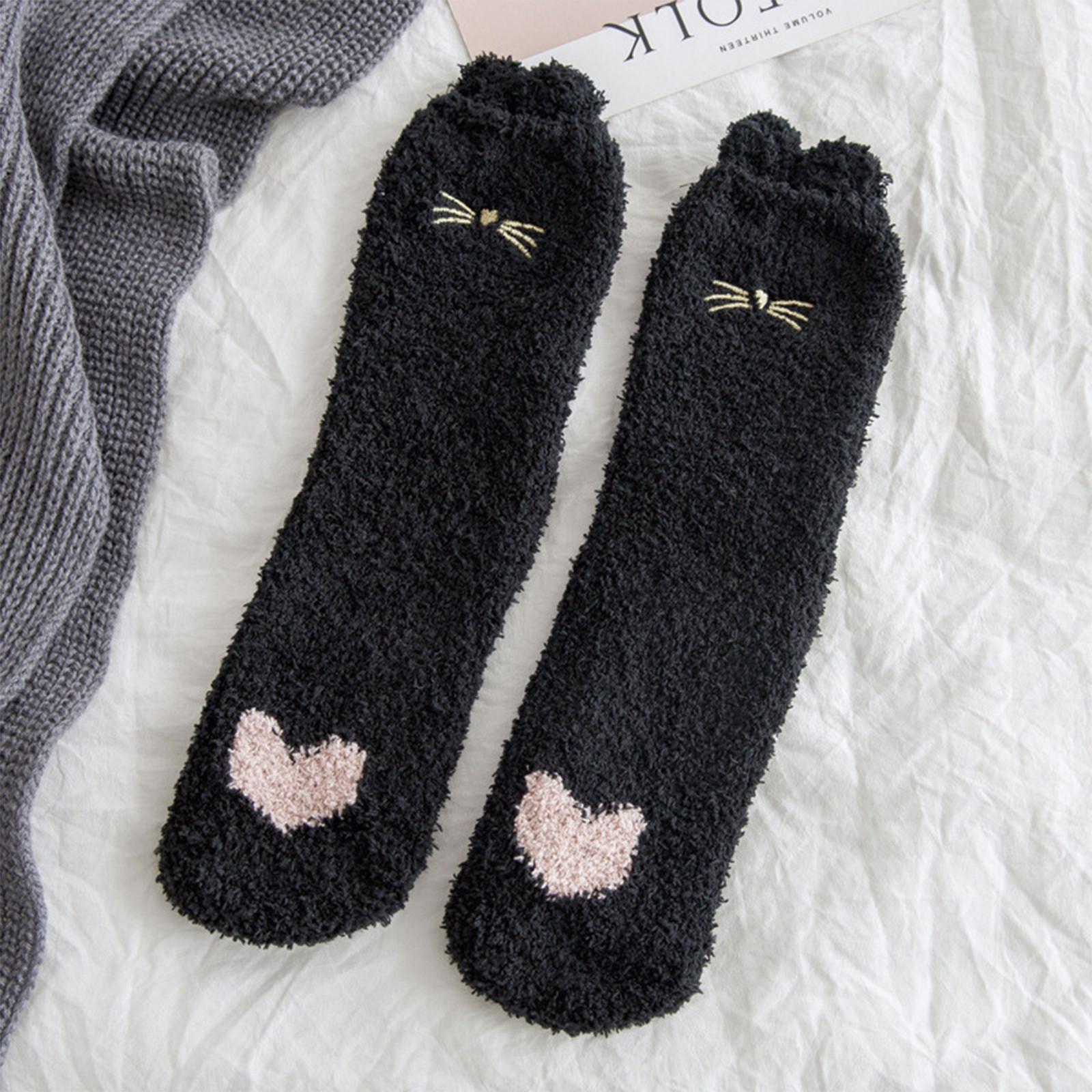 Coral Fleece Mid-Calf Socks Women Thickened Warm Soft Plush Sleep Socks Floor Socks Cute Pattern Cozy Indoor Socks for Autumn Winter чёрный