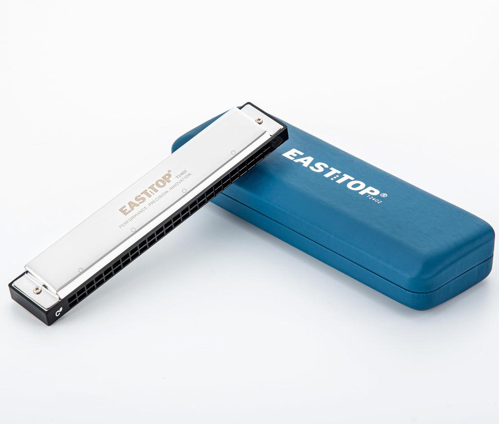 EAST TOP C Tremolo Professional Stainless Steel with Leather Cleaning and Airtight Design for Beginners and Advanced Players 24-Hole Harmonica, Grade,