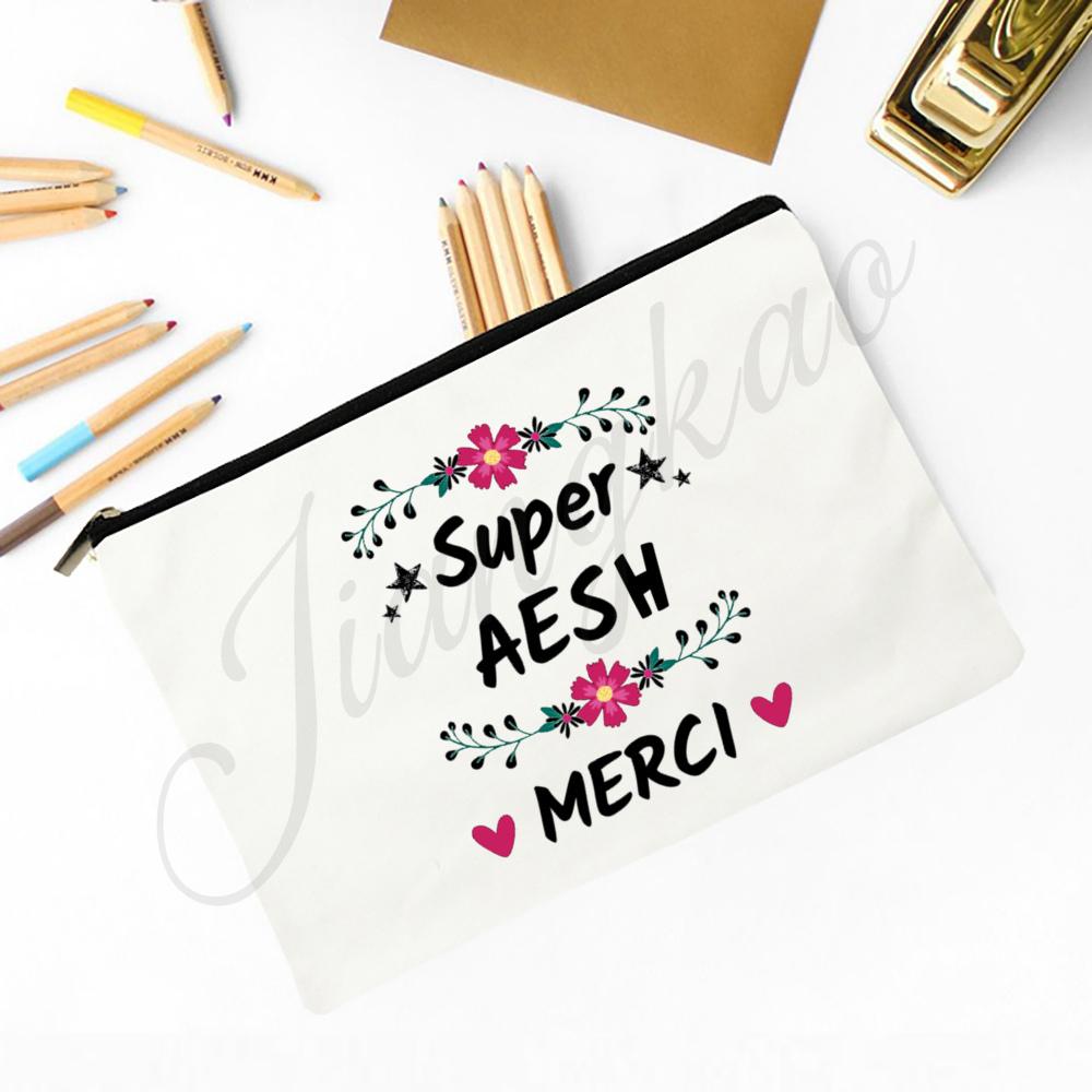 French Printed Makeup Bag Travel Neceser Travel Toiletry Organizer School Pencil Bags Graduate Gift for Maitresse Atsem Aesh Avs