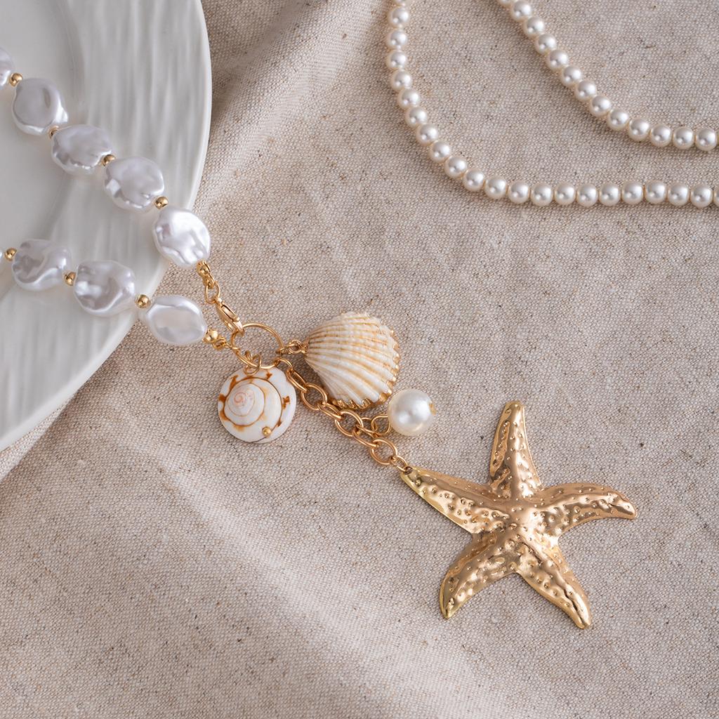 Bohemian Seaside Vacation Wind Pearl Shell Conch Starfish Necklace Female Niche Design Sense Collarbone Chain
