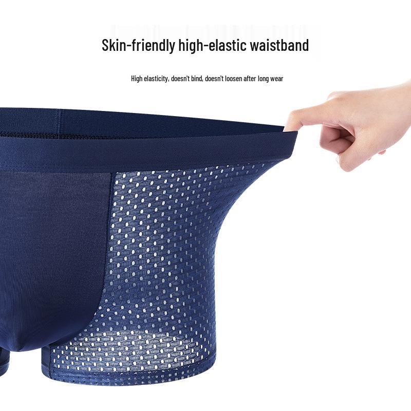 Men's Breathable Ice Silk Mesh Boxer Briefs - Mid-Waist, Comfortable Fit for All Ages