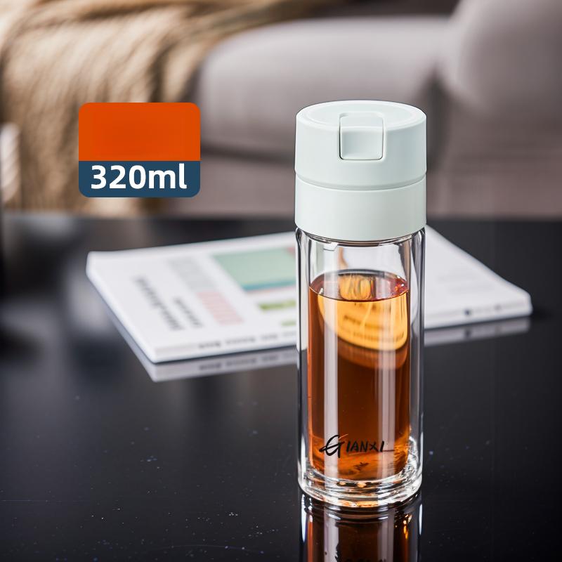 GIANXI Skleněný pohár Dvojitý tepelně odolný sklo Ochrana proti opaření Otevření víčka jedním kliknutím Přenosný Oddělení čaje a vody Obchodní poháry