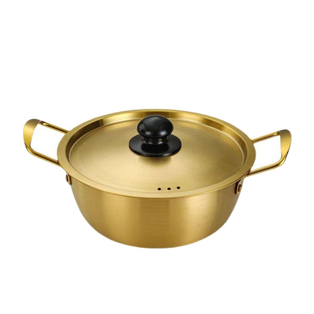 New Mini Ramen Pot with Lid Gold Plated Soup Pot Multifunction Stainless Steel Hot Pot Camping Cookware