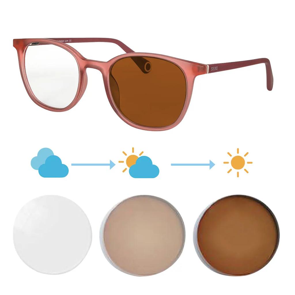 SHINU Shortsighted Eyeglasses Ladies Photochromic Lenses -200 Shortsighted Glasses Change Blue Pink Lens Glasses Ladies -2.00