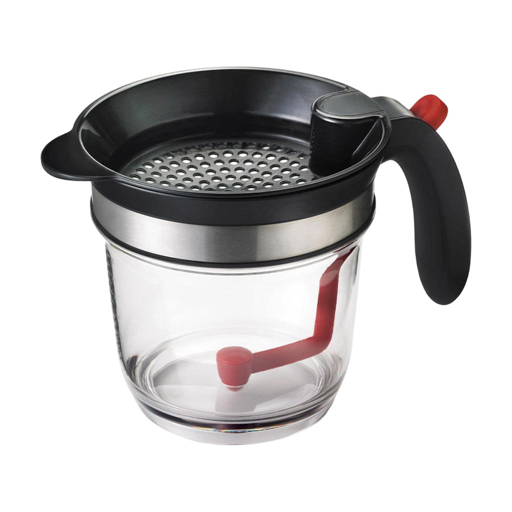 Oil Strainer with Filter Screen and Residue Separator Soup Oil Separator Container with Handle and Manual Crank for Kitchen Use