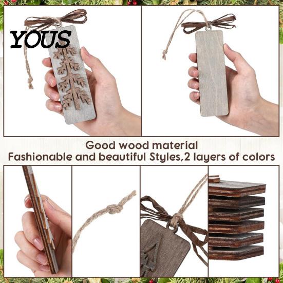 Indoor Xmas Tree Trims Wooden Christmas Pendant with Lanyard, Double Layer Solid Wood Party Supplies Hanging Ornament, Bow Decor for Holiday