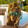 1pc Nordic Boho Fashion Glasses Woman With Flowers Beach Towel Bath Towels For Microfiber Quick Dry Sand Yoga Gym Pool