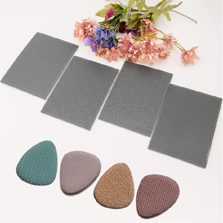 4 Stück Tonstrukturmatte zur Herstellung von Ohrringen Schmuck, Tonohrringe Prägewerkzeug 3D Strukturierte Prägeblätter