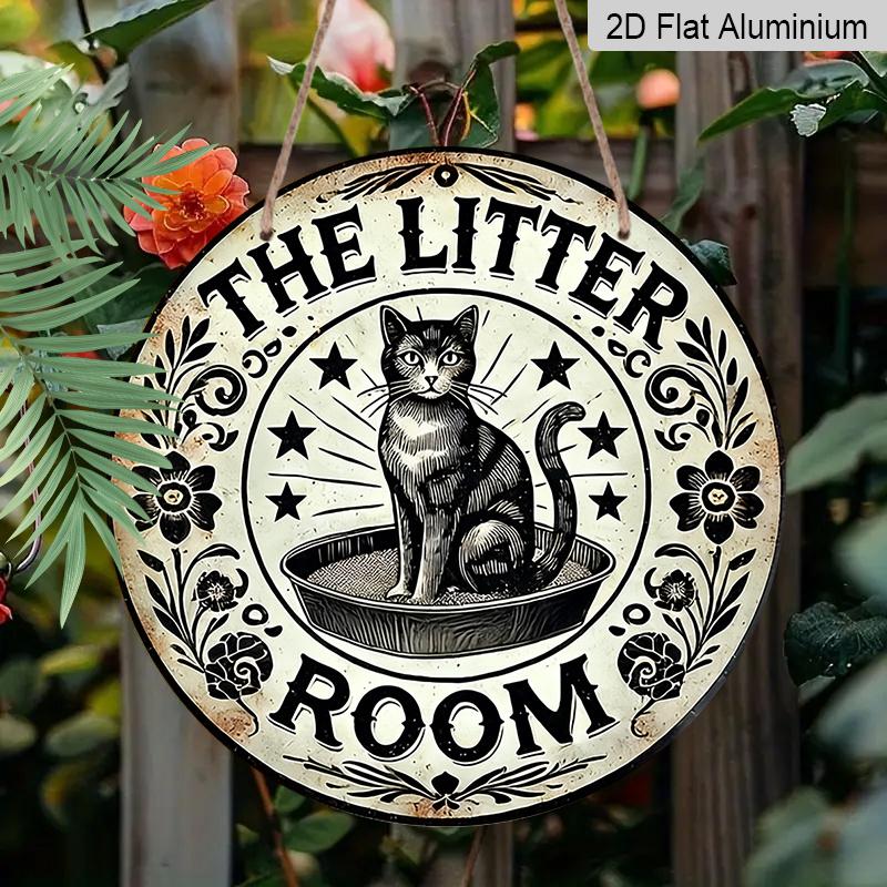 2D Flat, 1pc Printed Round Aluminum Decorative Sign with a Cat Theme, Measuring 20×20 CM (7.87×7.87 Inches), Perfect for Areas Where Cats Are Kept At