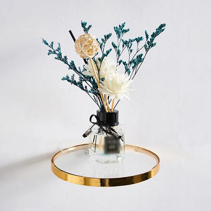 Round Wall Hanging Iron & Glass Crafts Gold Shelf Light Luxury Ornaments Modern Style Home Decor Accessories Wall Holders Decor