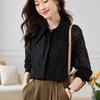 Damen Blusen & Hemden 2025 Frühling Langarm Damen Bluse Umlegekragen Schwarz Chiffon Bluse Shirt Damen Tops J831