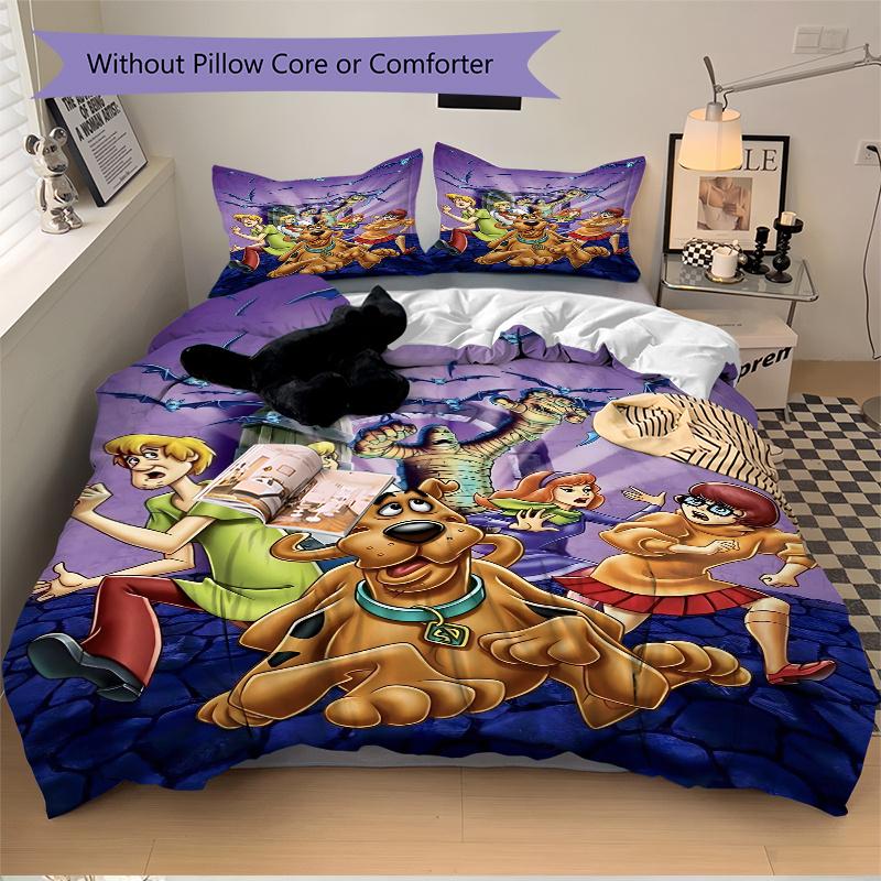 3pcs Scooby Printed Quilt Set - Soft and Comfortable Quilt Cover for Bedroom, Guest Room and Dormitory Decorative Bedding Set 1 Duvet Cover