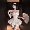 JinXiao Lingerie In a Pure and Alluring Style, Off-shoulder Mesh Tutu Skirt, Dreamy Princess Style with Butterfly Print Short Skirt