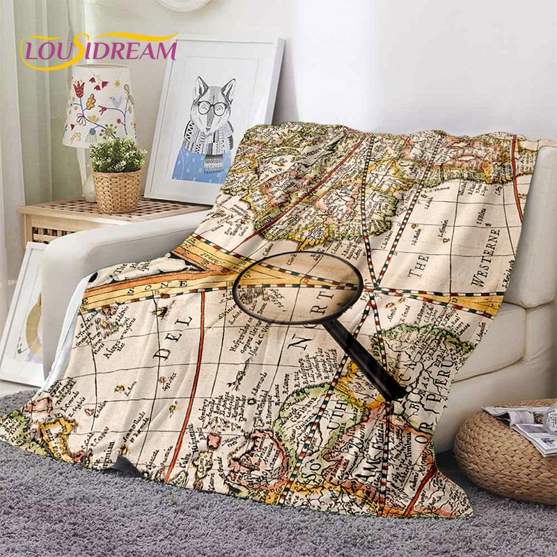 3D Ancient Nautical Chart World Map Compass Soft Flannel Blankets,Throw Blanket Comfortable Blanket for Picnic Beds Sofa Bedroom