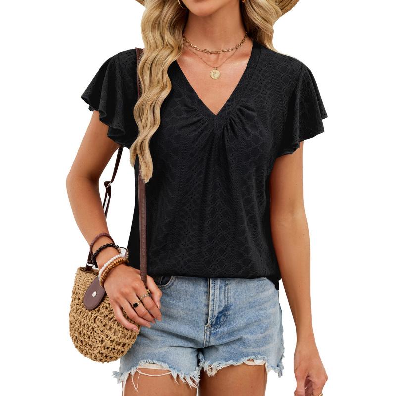 2026 Summer New Women's Solid Color V-Neck Loose Casual Breathable Short-Sleeve T-Shirt Top