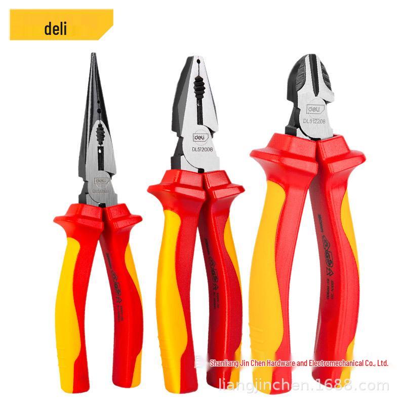 Deli Tools Insulated High Voltage Steel Wire Pliers, 6/7/8 Inch, Industrial Grade Electrician s Needle-Nose Pliers DL512006 Insulated Labor-Saving Wire Pliers 6 Inch