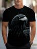 Men's Casual Black T-Shirt - Featuring an Eagle Graphic Design - Suitable for Daily Wear and Outdoor Activities