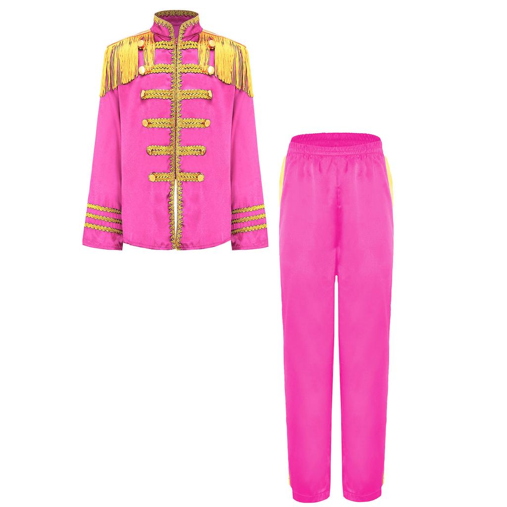 Kids 1960s British Star Costume Long Sleeve Gold Lace Decoration Fringe Rock Band Musician Shirt Pants Set