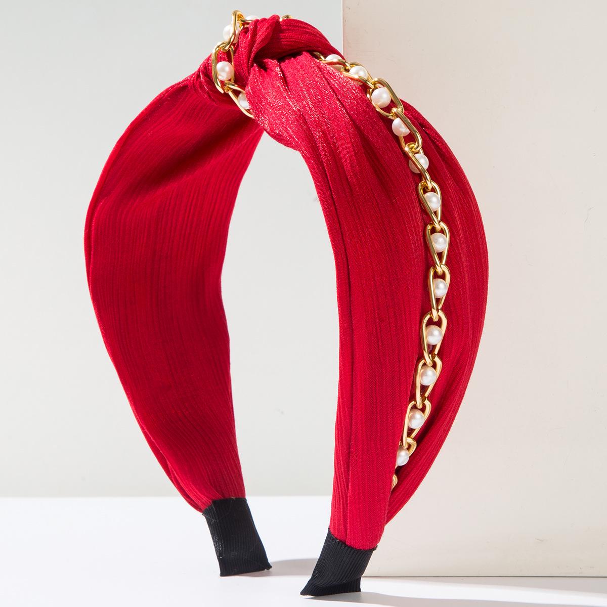 

Элегантная повязка на голову с металлической цепочкой, украшенной жемчугом - Корейская мода, аксессуар для волос класса люкс красный