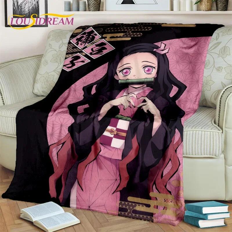 Kamado Nezuko Demon S-Slayer Japan Anime Mykt flanellteppe for senger Soverom Sofa Piknik, Kasteteppe for barn Utendørs Fritid