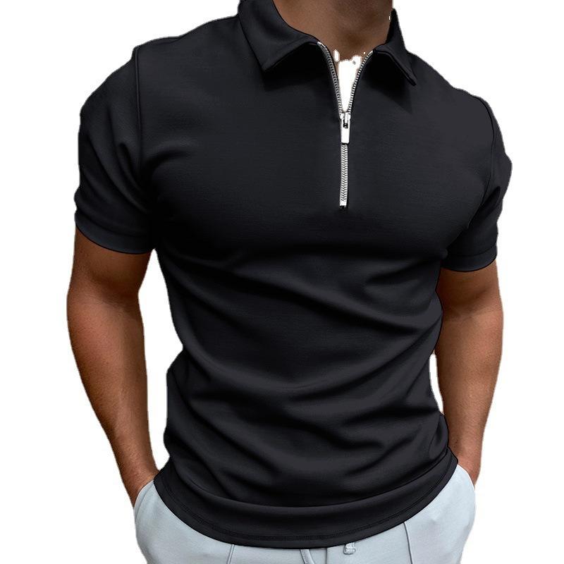 Men'S Hot Sale Men'S 3D Printed Zipper Short Sleeve Solid Color Polo Top T-Shirt