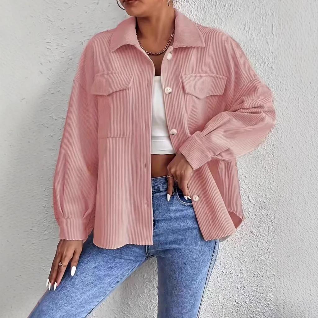 European-American Women's Corduroy Long Sleeve Solid Color Shirt Jacket 2025