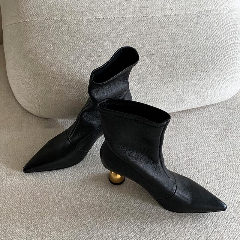 All-Match Booties Women'S  New Niche Design Pointed Toe Sleeve Special-Shaped Heel Skinny Stretch Boots