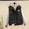Splicing fake two-piece cotton jacket vest jacket women's autumn and winter new fashion hooded sweater jacket