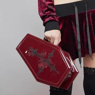 Monederos y bolsos góticos Harajuku para mujer, bandolera clásica con rosa cruzada bordada, forma de conffin Punk
