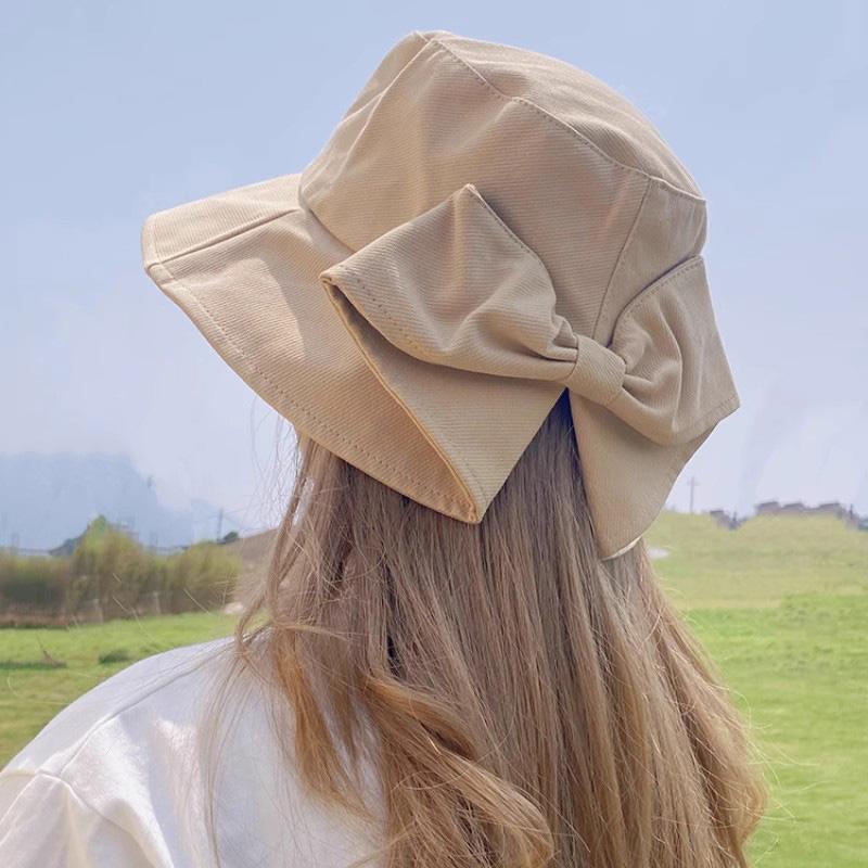 Bowknot Fisherman Hat Summer Sun Protection Wide Brim Solid Color Sunshade Camping Bucket Hat Travel Beach Visors Fashion Hat