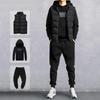 Abbigliamento sportivo da uomo con cappuccio: Set Felpa Gilet e Pantaloni Casual Autunno/Inverno