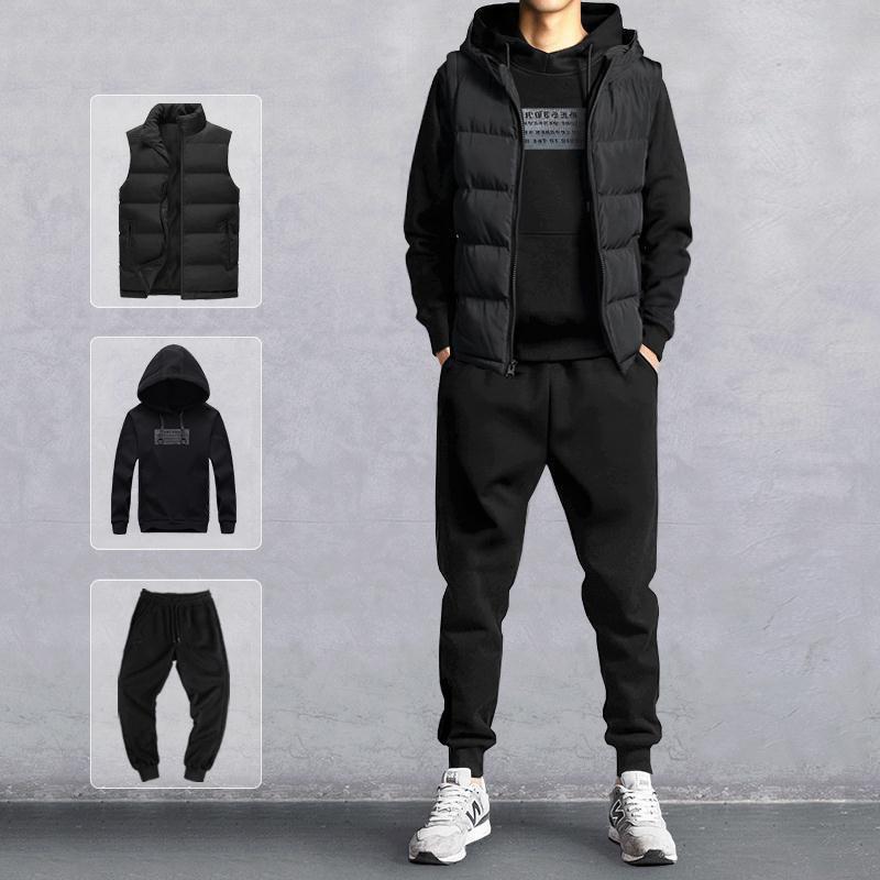 Abbigliamento sportivo da uomo con cappuccio: Set Felpa Gilet e Pantaloni Casual Autunno/Inverno