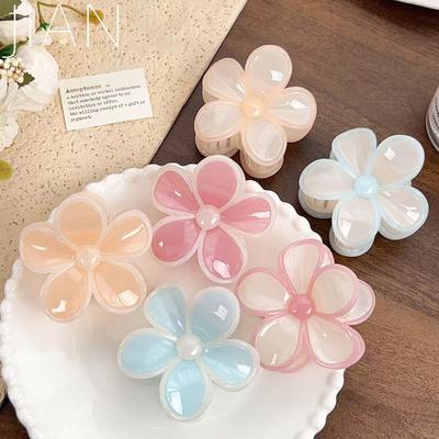 Summer Jelly Color New Frangipani Grab Clip, Pearlescent Sweet Medium Spliced Flower Hairpin On the Back of the Head Shark Clip