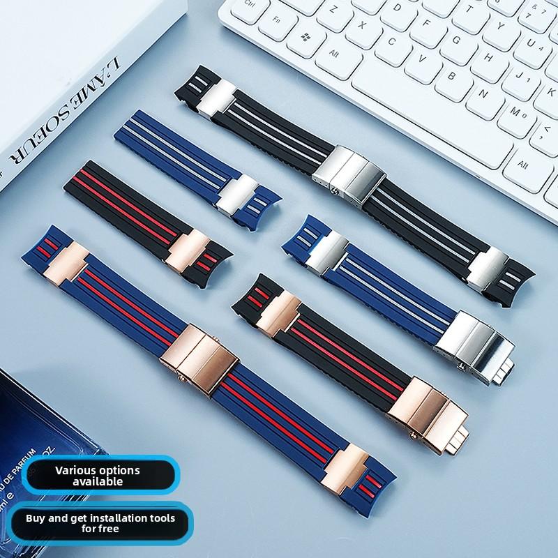Natürliches Gummi Uhrenarmband 22mm Gebogen für Ulysse Nardin 263-10-3/93 263 DIVER Silikonarmband Faltschließe Wasserdichte Armbänder