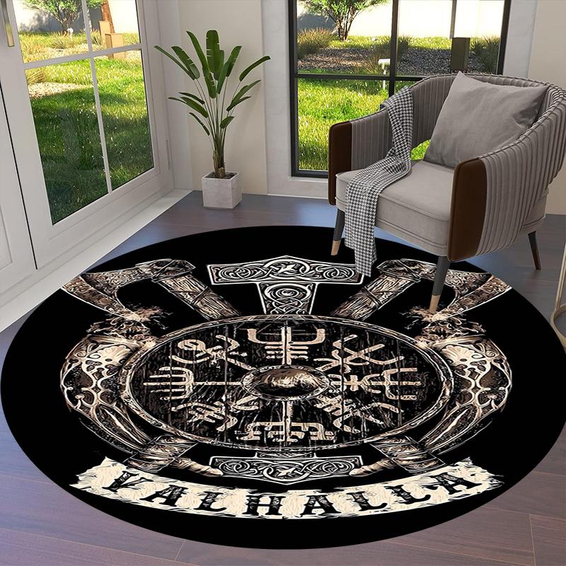 Viking Raven Round Area Rug,Carpet Rug for Living Room Bedroom Sofa Playroom Decor,Non-slip Floor Mat