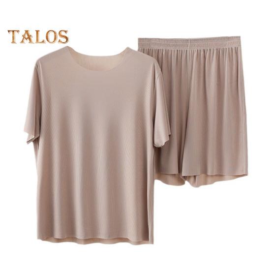 2Pcs/Set Men Pajamas Set O-Neck Short Sleeve T-shirt Elastic Waist Shorts Set Solid Color Home Clothing Suit