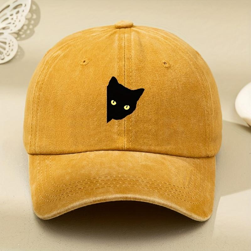 Мультяшный принт черного кота на пол-лица женская стираная ретро папа-кепка унисекс бейсболка для активного отдыха путешествий Adjustable жёлтый