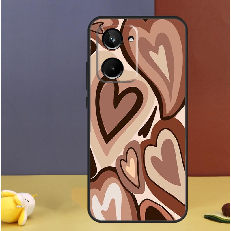 Brown Purple Hearts Swirl Pattern For Realme 15 10 11 12 13 14 Pro Plus C65 C67 C63 C61 C55 C51 C53 C35 C75 GT6 GT7 Pro Case