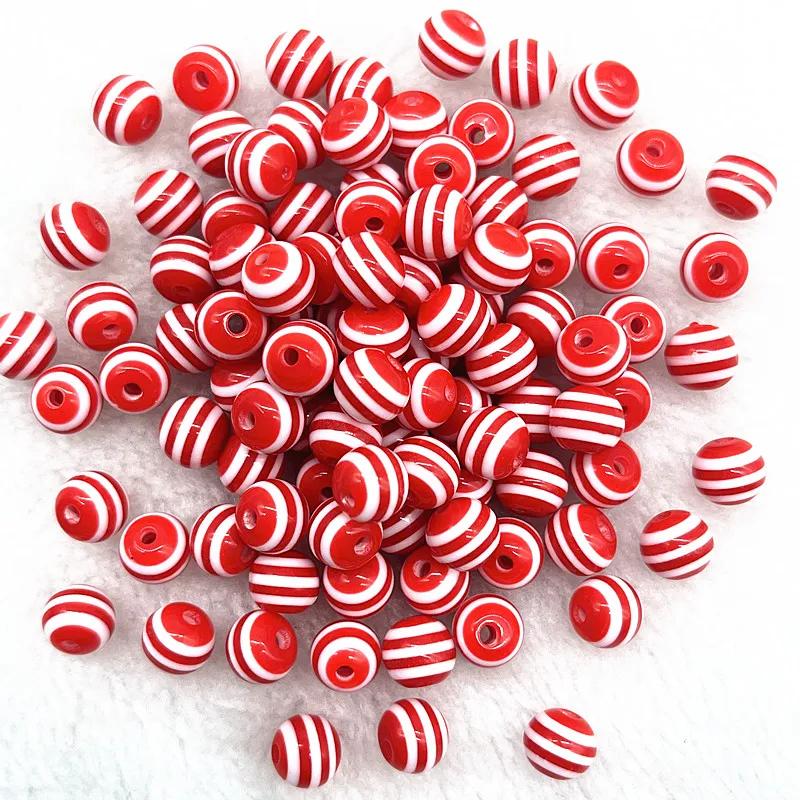 8/10/12mm Round Resin Beads Stripe Spacer Beads for Jewelry Making Children Handcraft Department DIY Bracelet Accessories