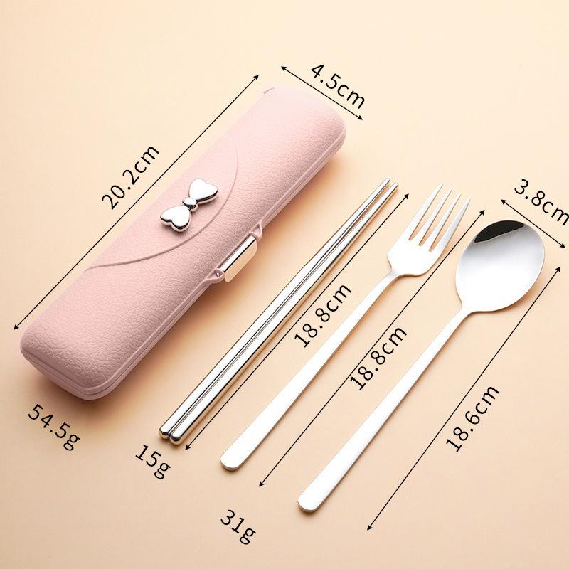

3pcs Stainless Steel Portable Cutlery Spoon Fork and Chopsticks Storage Box Gift Travel Set for Outdoor,Picnic,School New Year