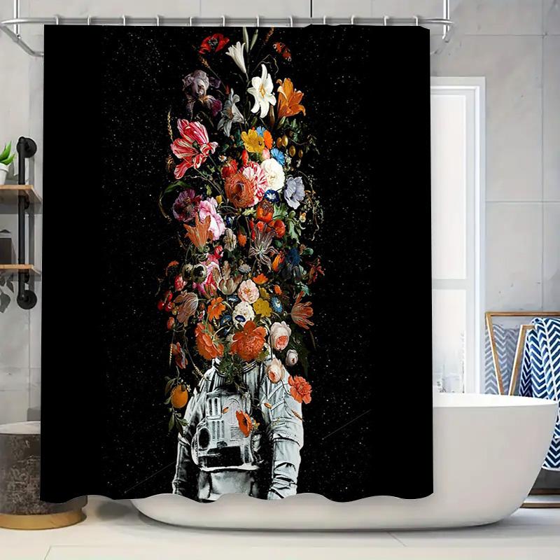 

Space Astronaut Shower Curtain Galaxy Universe Cosmos Celestial Pattern Decor Bathroom Fabric Backdrop Wall Hanging W60H190(CM)-1 Pcs