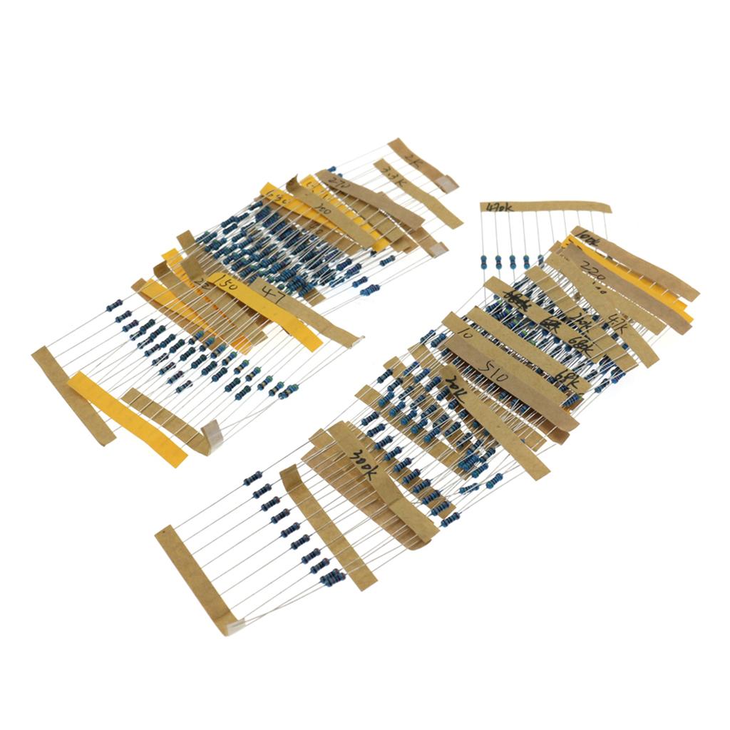 300PCS 1/4W 1% Carbon Film Resistors Kit 10 To 1M Ohm 30 Values Metal Resistors with Individually